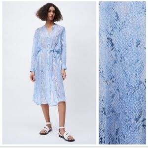 Zara Snakeskin Metallic Midi Dress M No Belt